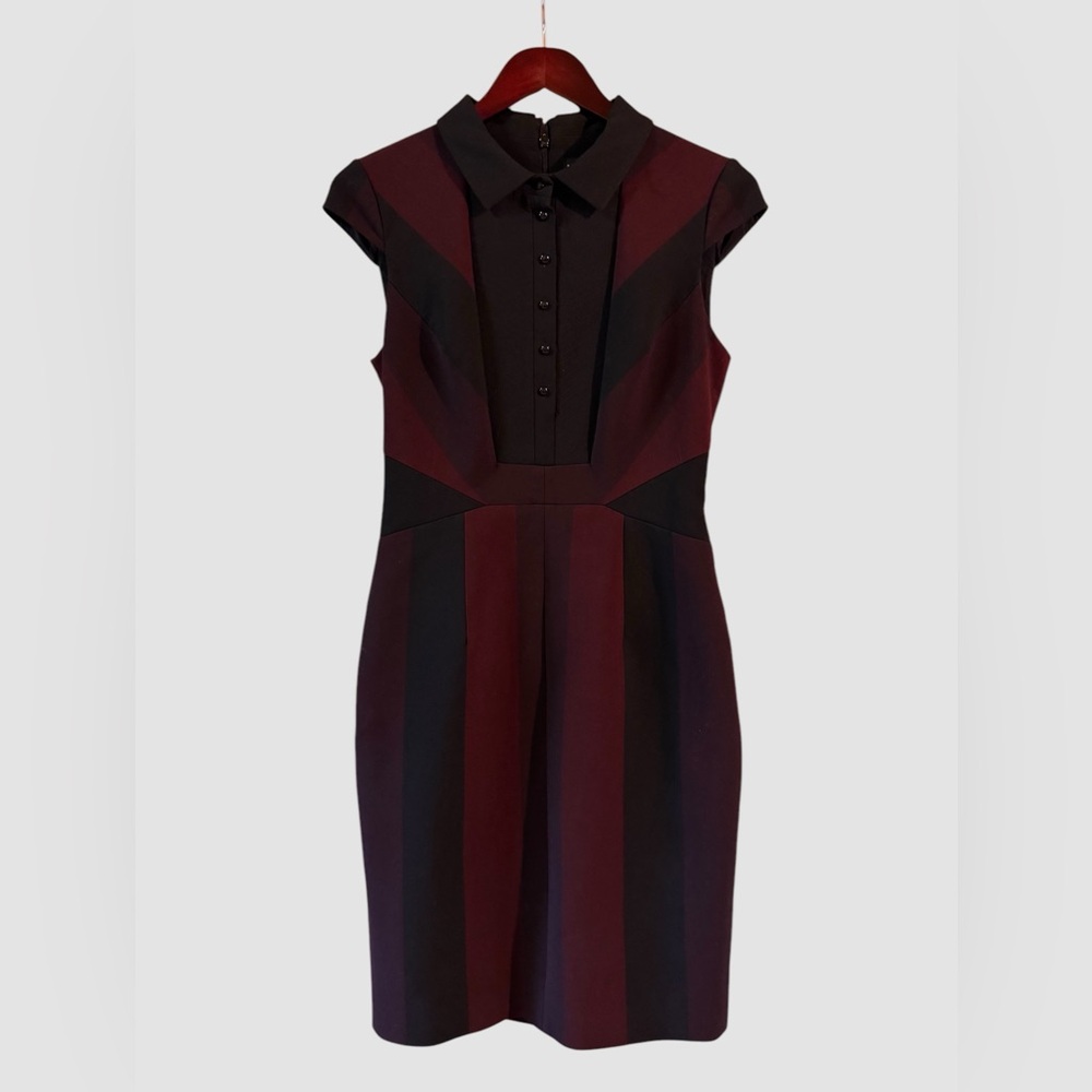 KAREN MILLEN Stunning Wine Black Tailored Military Shirt Pencil Dress